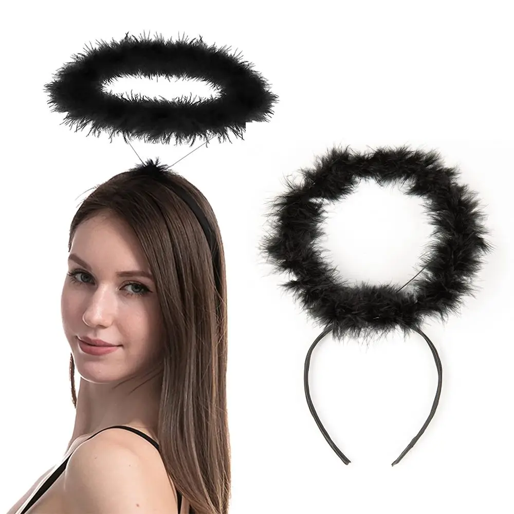 Angel Halo Headband, Black White Feather Angel Headband Christmas Festival Party Favor Angel Outfit Cosplay Costume Accessories