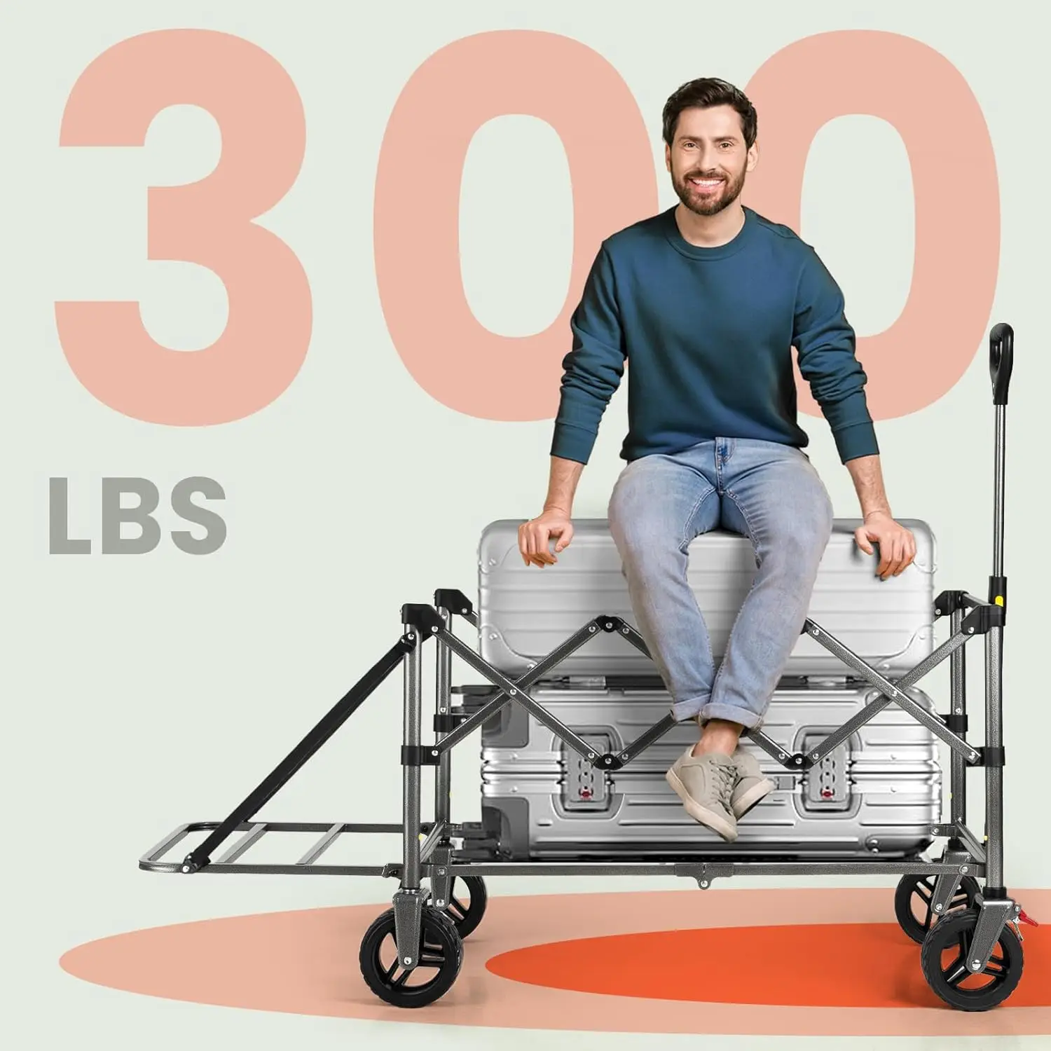 Collapsible Wagon with Tailgate for Outdoor Camping, Sports, Garden, Beach, Grocery, 300lbs Support, All-Terrain Wheels