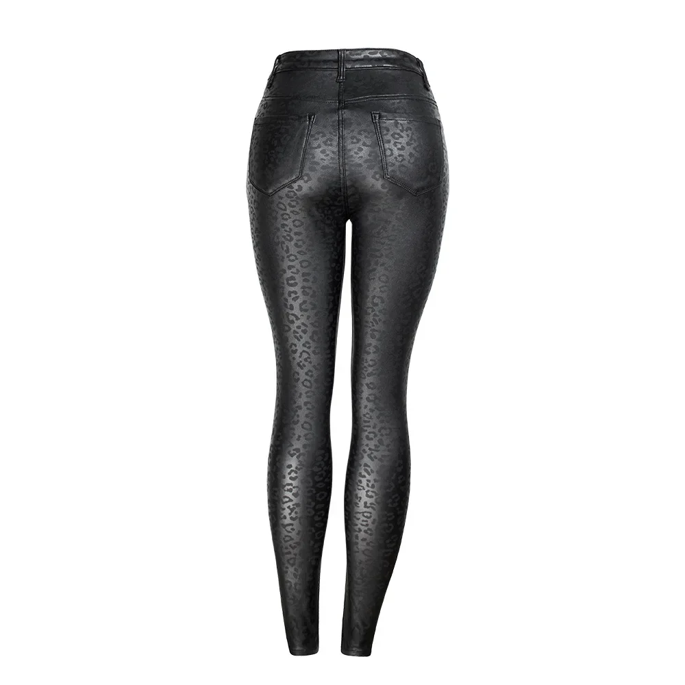 Jean Sexy en Cuir PU pour Femme, Pantalon Crayon Noir, Taille Haute, Motif Léopard, Slim, Collection Automne et Hiver 2023