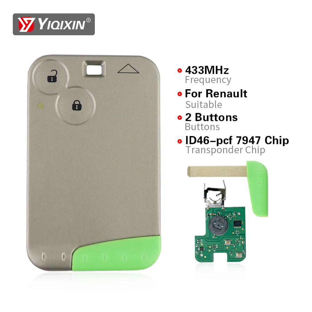 YIQIXIN For Renault Laguna Espace Velsatis 2001-2006 Remote Car Key 2 Button ID46 Chip 433Mhz Smart Card Keyless With Blade