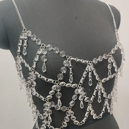 Fashion Sexy Beading Top Sleeveless Hollow Out Crystal Bra Female Trending Spring 2023