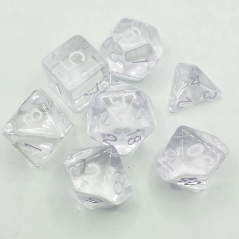 7Pcs Dice Set d4 d6 d8 d12 d20 Clear Transparent Polyhedral Effect Multi Sided Dice Role 1 2 3 4 5 6 Table Games