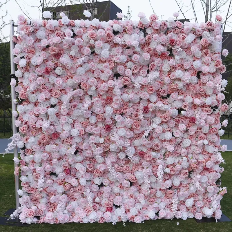 Floral Wall Backdrop 8ft X 8ft Flowerwall Panel 3D Roll up Artificial Silk Rose Flower Wall for Wedding Background Decor