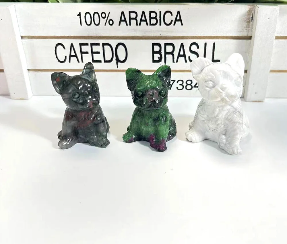 Crystal French bulldog Figurine Crystal Animals Statue Carving Crafts Reiki Gemstone Healing Energy Stone Home Decoration