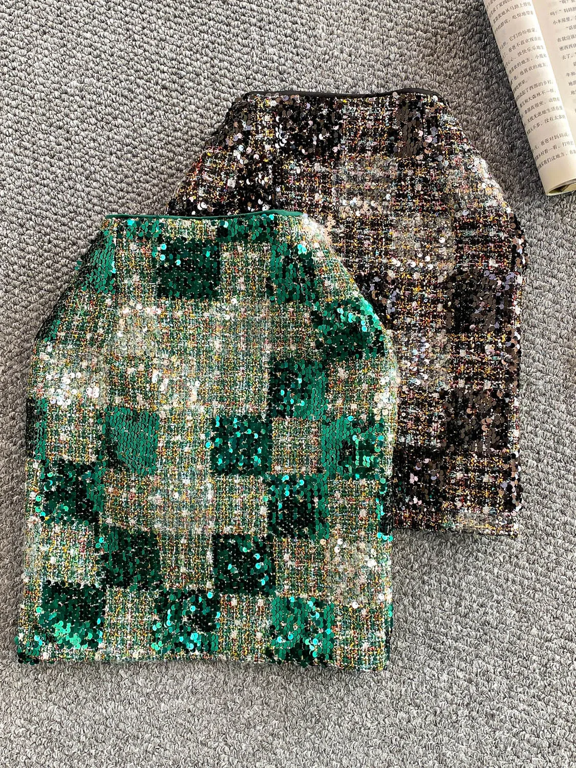 

Heavyweight Plaid Sequin Tweed High Waist Slimming ort Skirt Women's Premium Feeling Ladylike f-length Skirt