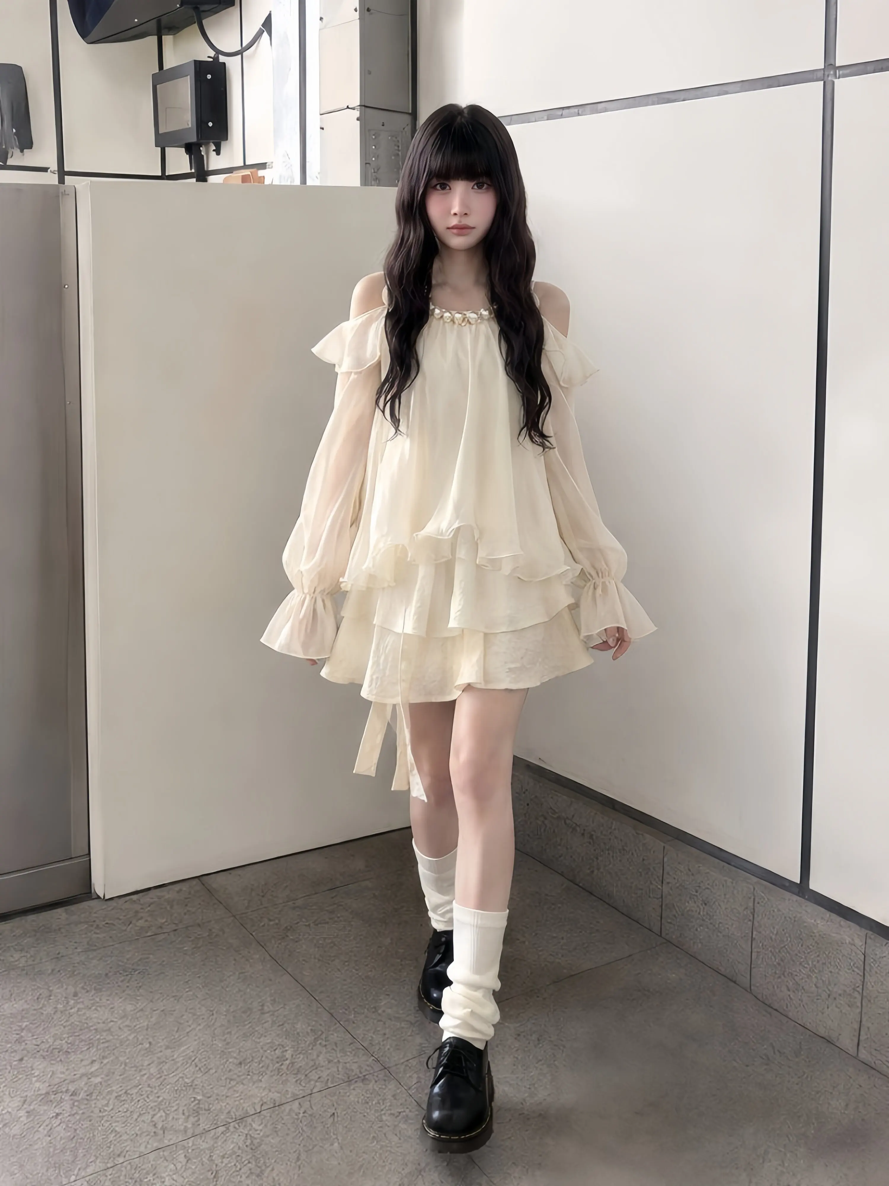 Gentle Wind Pure Desire Shoulder Bared Women's Top with  Knot Sash  Skirt Set Fashionable Small Size Brand
