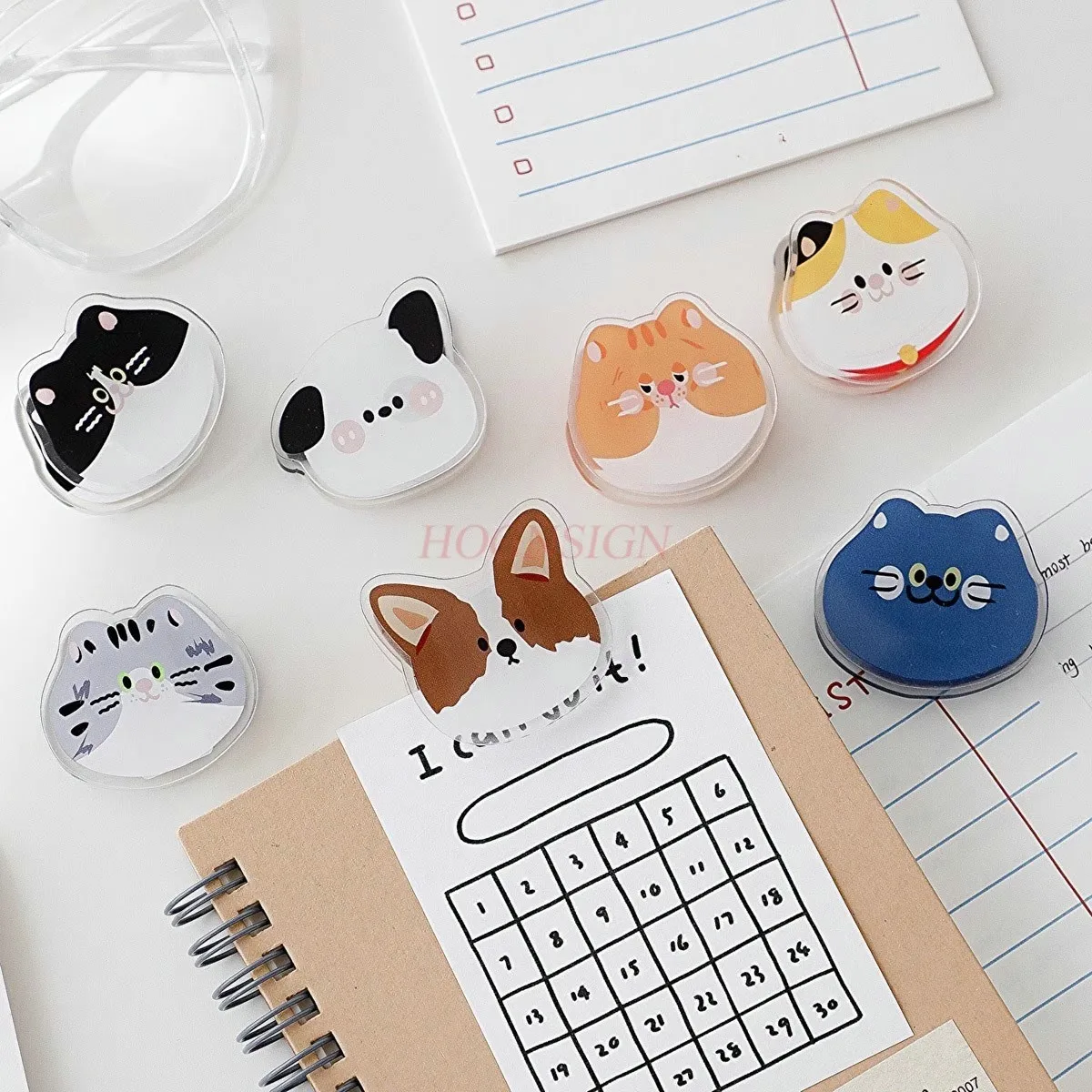 7pcs Cat and Dog Acrylic Small Clips Set of 7 Stationery Decorations, Booklet Clips, Long Tail Clips, Ticket Clips