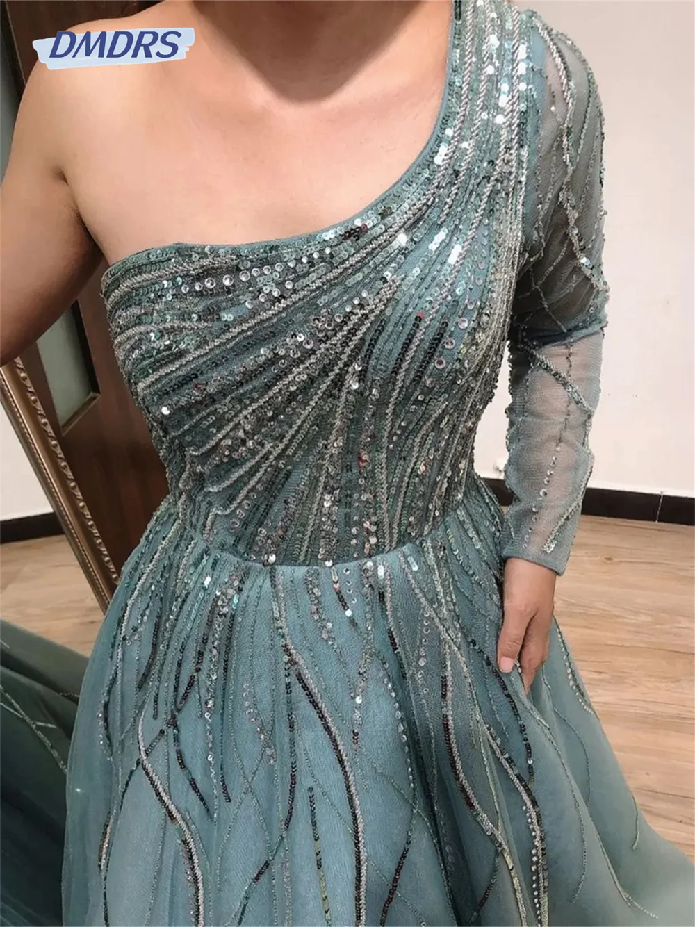 Charming One Shoulder Sleeve Evening Dress 2024 SexyProm Gowns Simple Sequined Floor-Length Dress Custom Made Vestido de novia