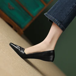 2024 Spring Sheepskin Leather Women Shoes Casual Ladies Shoes Real Leather Retro Increased Internal Heel Shallow Single Shoes