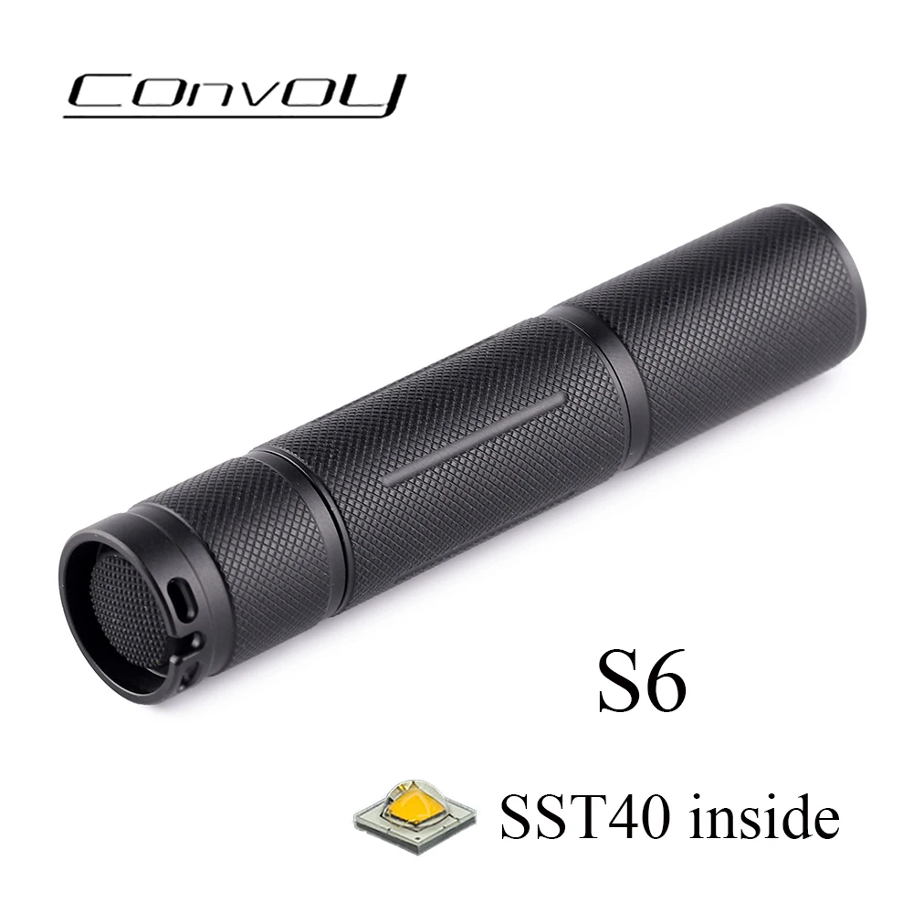 Convoy S6สีดำพร้อม SST40ลินเทิร์นนา, ไฟ LED 18650แสงแฟลชขนาดเล็กโคมไฟสำหรับตกปลาตั้งแคมป์โคมไฟยุทธวิธีพลังงานสูง latarka