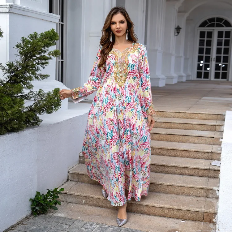 

Women's Abaya Robe Dress Muslim Dubai Muslim Middle Eastern Robe 2024 Spring Summer New Fashion Printing Casual Long Dresses