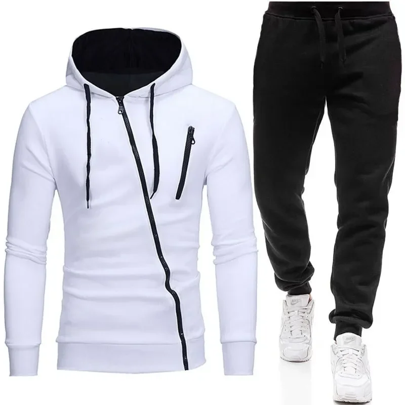New Casual Men's Sports Suit Fashion Hooded Splicing Zipper Jacket + Pants Set Men's Hooded Sweater Set 2022
