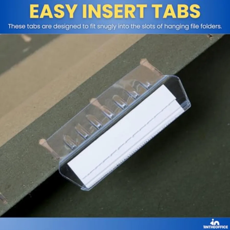 Clear Plastic File Folder Tabs and Inserts for Office Organization 2 x 5/8 Durable Hanging File Tabs with Easy-to-Read Labels 5