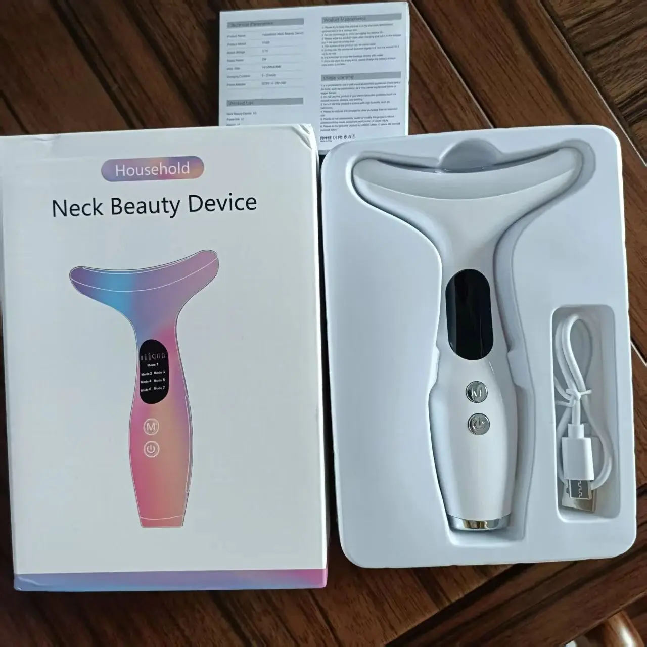 New 7 Colors LED Lights Face Neck Beauty Device Vibration Massage Improve Neck Lines Home Use Face Lifting Machine 7 Modes Gifts