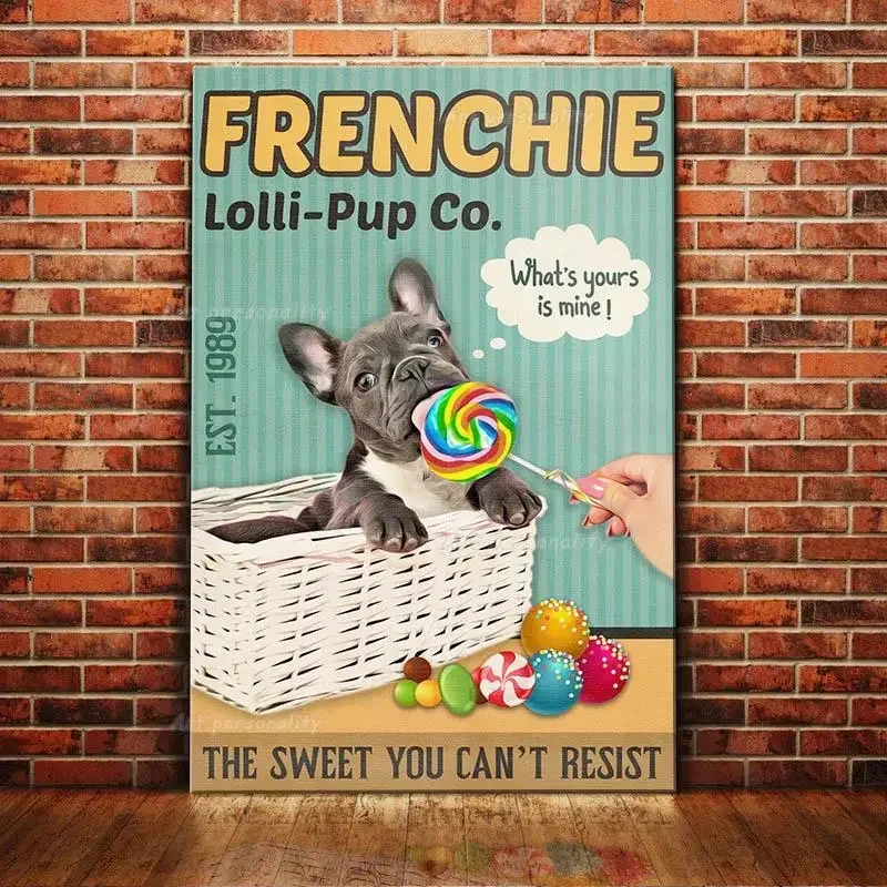 French Bulldog Coffee Club Dogs Metal Sign Funny Fries Tin Poster Home Decor Bar Wall Art Painting Dog Lover Poster 8x12inch