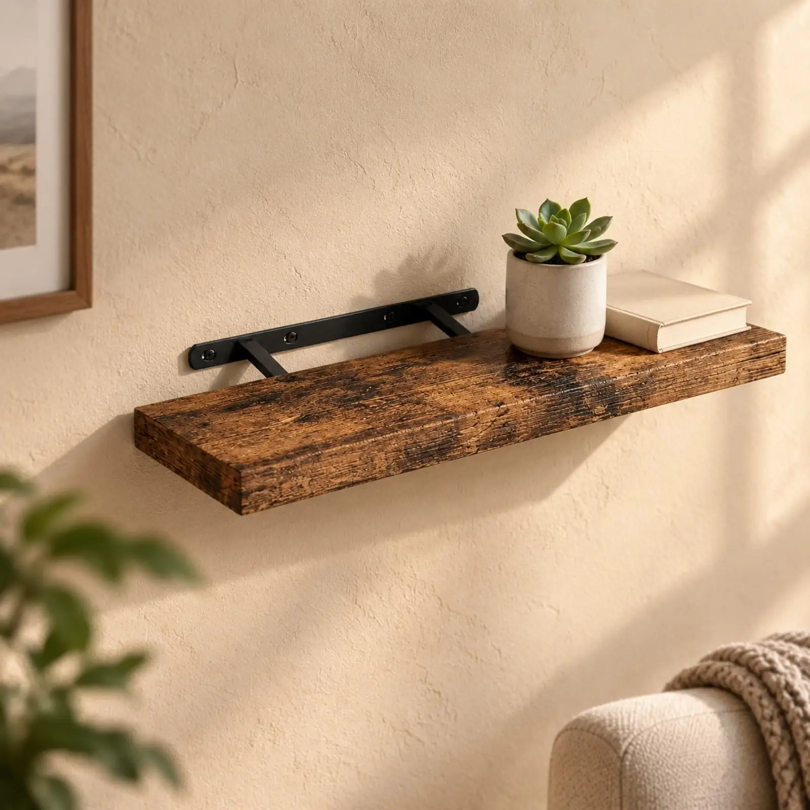 Floating Shelf Wood Wall Mounted Display Rack Single Tier for Books Photos Small Decor Items Home Storage