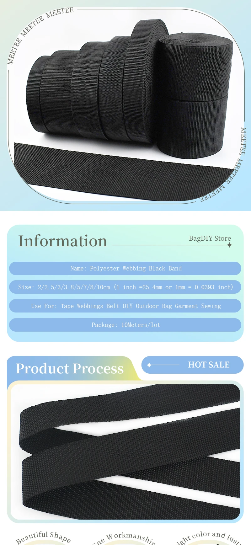 10M Meetee 20mm-100mm Schwarz Polyester Gurtband Rucksackgurt Haustier Kragenband Gürteltasche Nähen Schrägband Zubehör – Detail 3