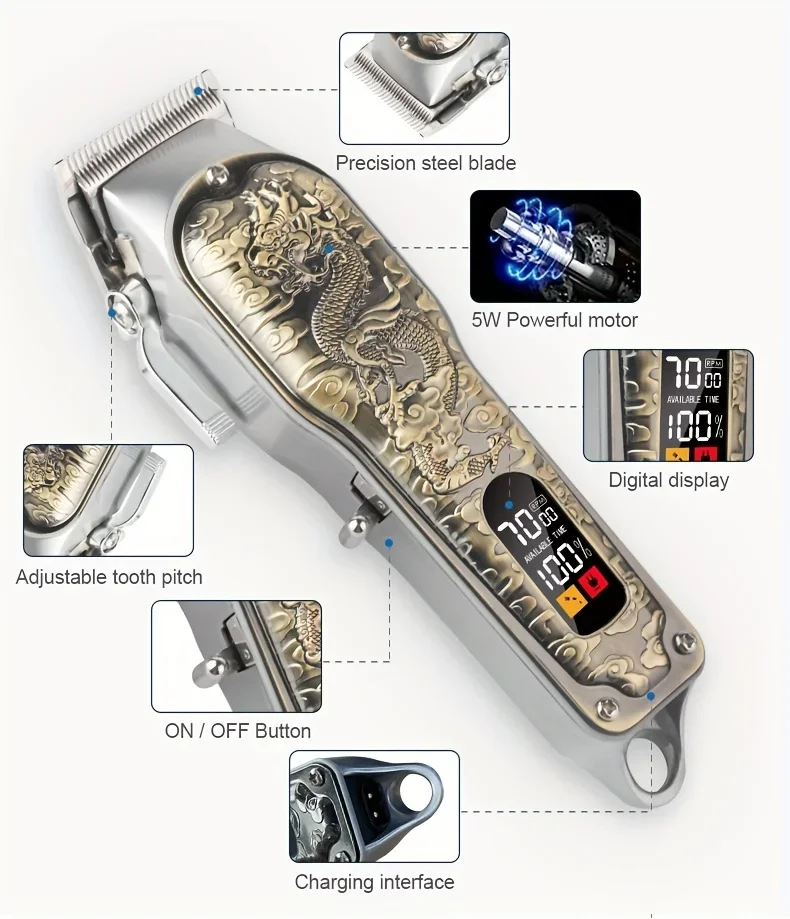 Haarschneidemaschine, Trimmer-Set, kabellose Herren-Haarschneidemaschine, professioneller Bartschneider, Friseurzubehör für Männer, Urlaub – Detail 6