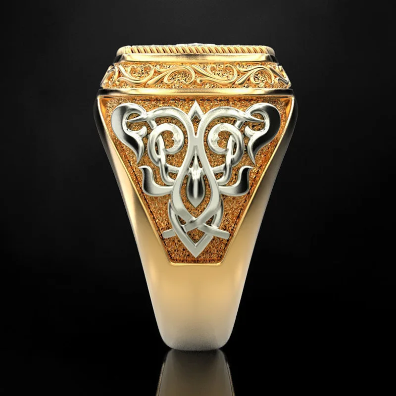 S925 Sterling Silver Ring New Through Flower Plated 18K Gold Two Color Ring Retro Engraved Pattern Mens Engagement Ring
