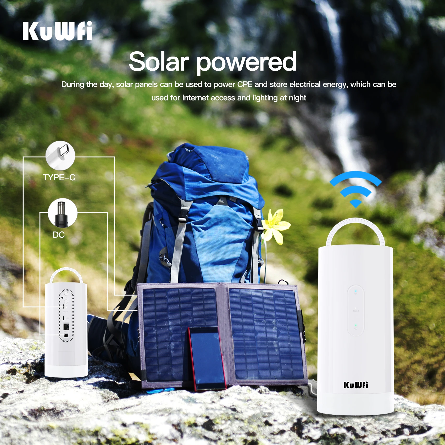 KuWFi 4G LTE CAT6 Router 1200Mbps High-Speed WiFi 10000mAh Ultra Long Endurance Outdoor Lighting Camping Router Support SIM Card