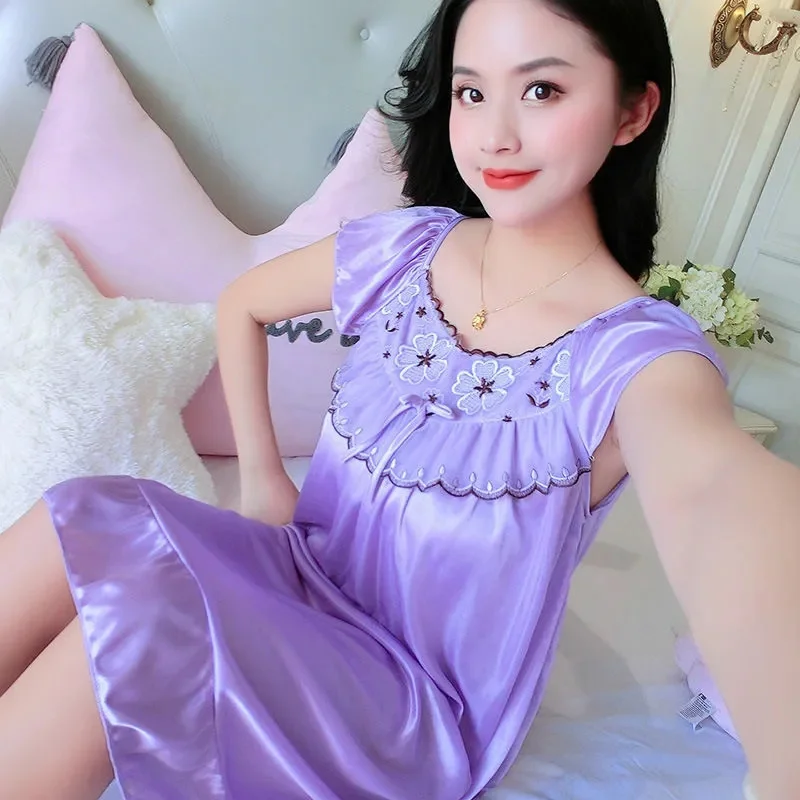 

Oversize Female Satin Nightgown Ladies Nightdress Short Sleeve Night Dress Women Nighties Sleepwear Nightwear Loungewear Pajama