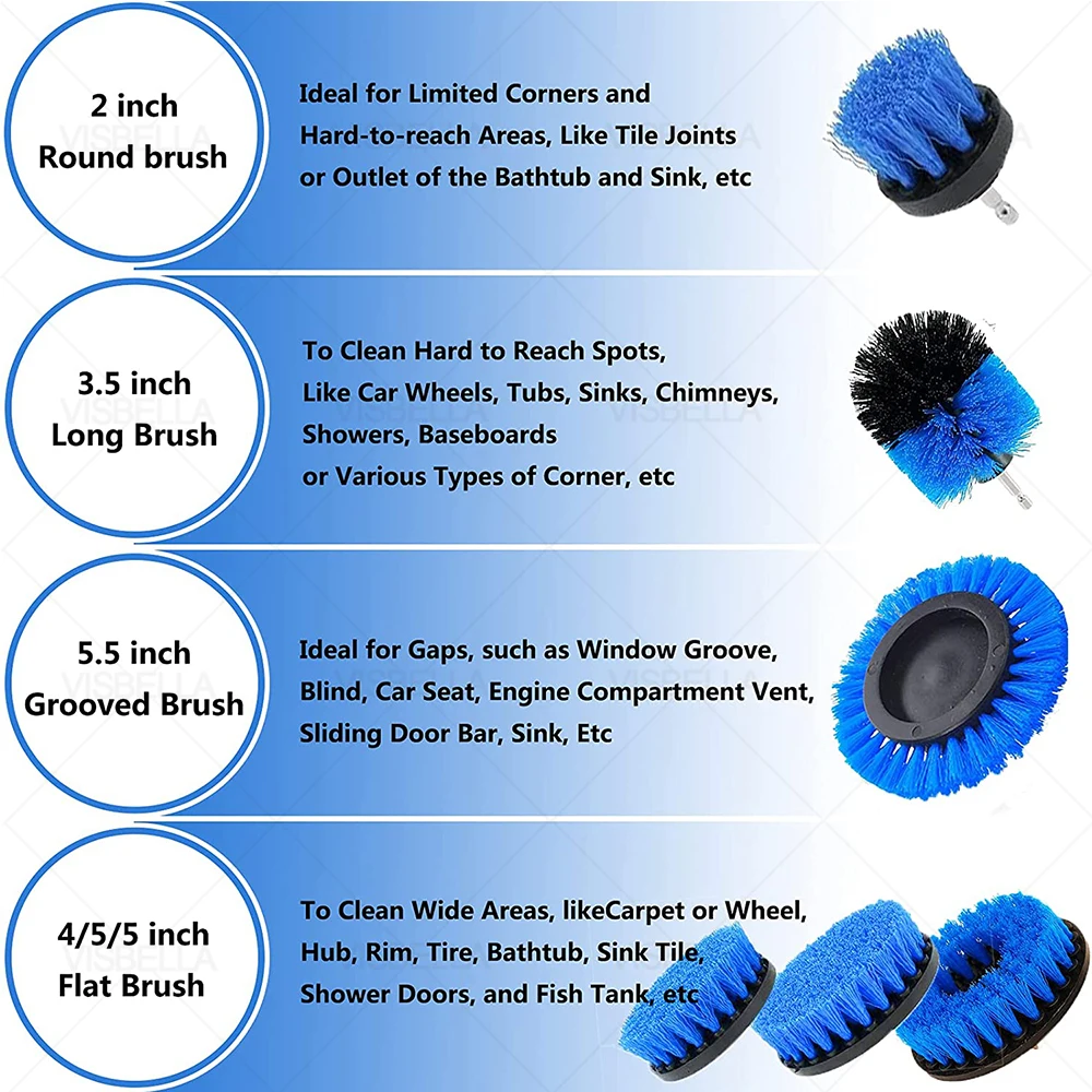 4PCS Electric Scrubber Brush Drill Brush Kit Plastic Round Cleaning Brush For Carpet Glass Car Tires Nylon Brushes Extender