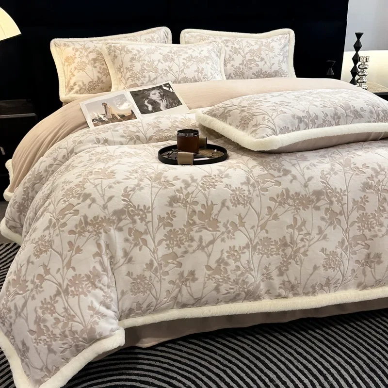 Customizable Class A three-dimensional carved milk fleece four-piece set