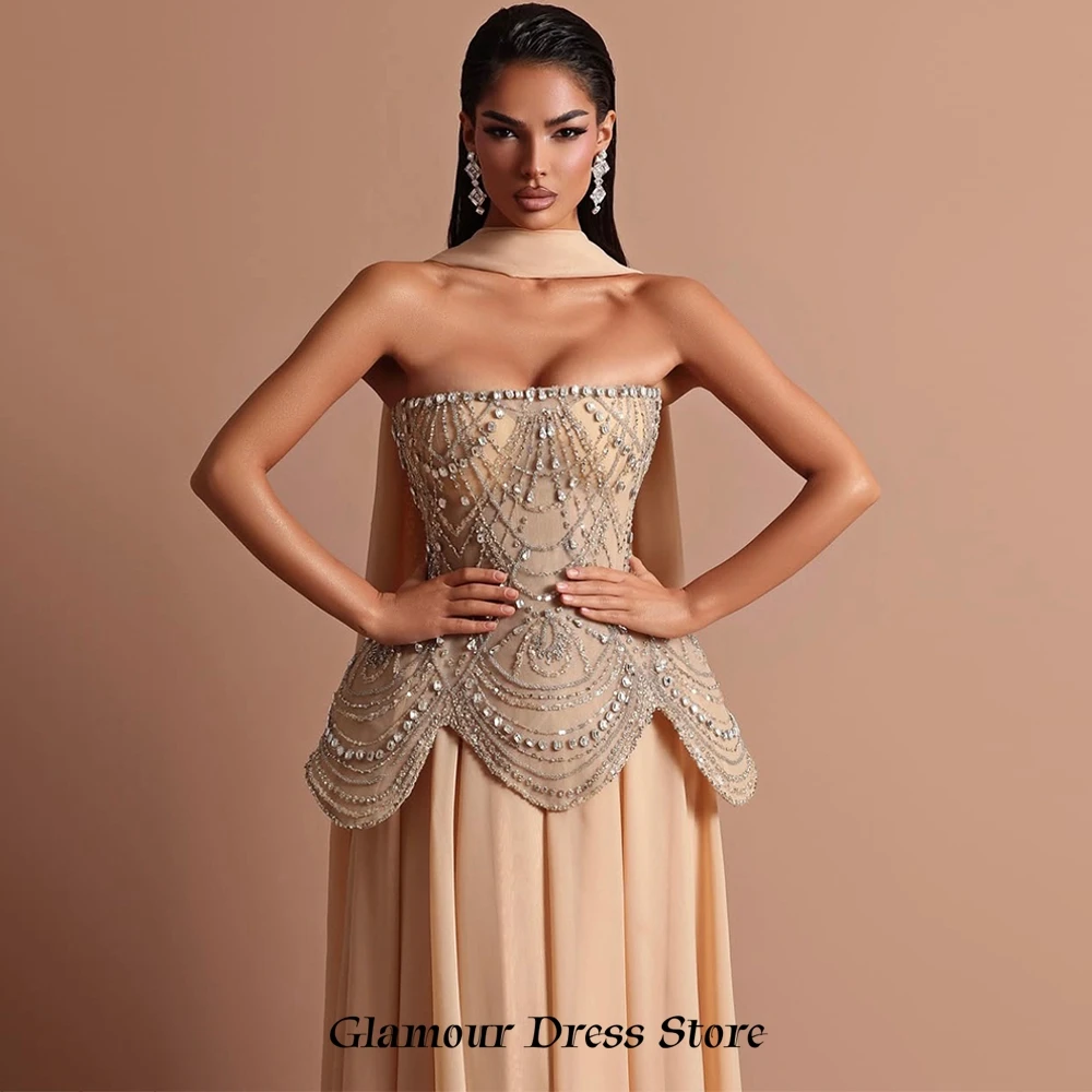 Soft Chiffon Customized Evening Dress Exquisite Strapless Sleeveless Dresses 2025 Woman Luxury Crystal Ribbons Celebrity Gowns image 6