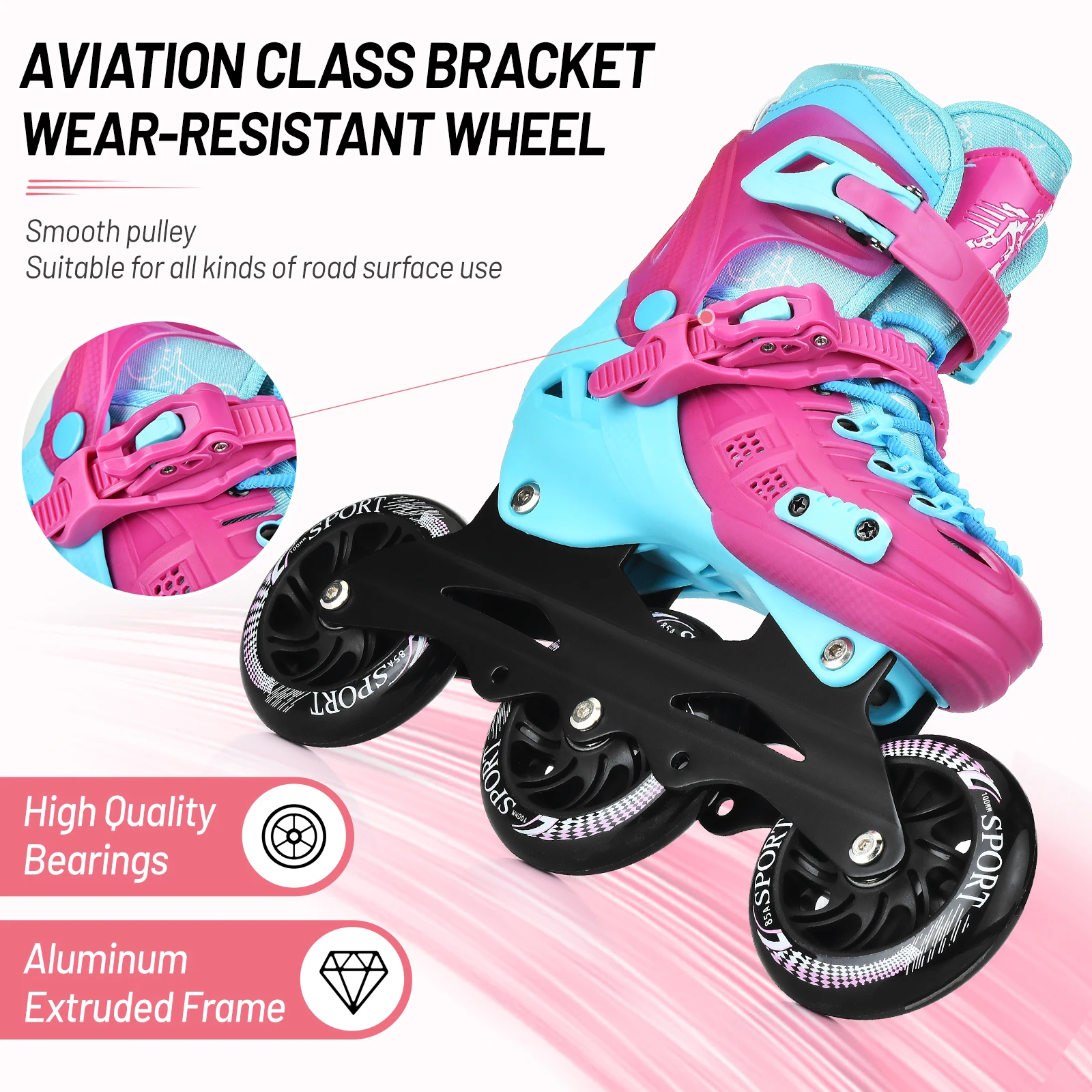 Atacado ao ar livre crianças moda estilo grande rosa vermelha quatro rodas sapatos de patinação em linha