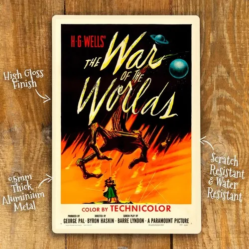 Home Wall Art Metal Sign Poster War of the Worlds Sci Fi Film 1950s 2 Sizes