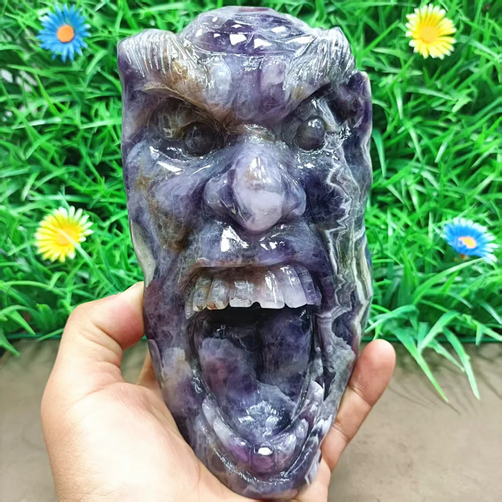 

Natural quartz crystal, dreamy purple crystal, hand-carved ghost faces, chakra home decoration