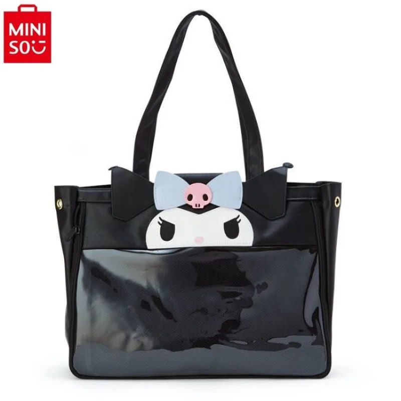 MINISO   High quality Kuromi cartoon anime shoulder bag for women, fashionable and casual zipper, large capacity handbag