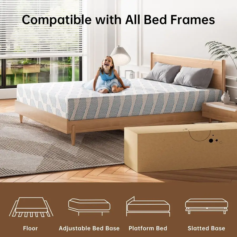 Matelas double de pouces pour adulte et adolescent, matelas simple en mousse à mémoire de forme rafraîchissante dans une boîte pour lit superposé, lit gigogne, soulagement de la pression, Re