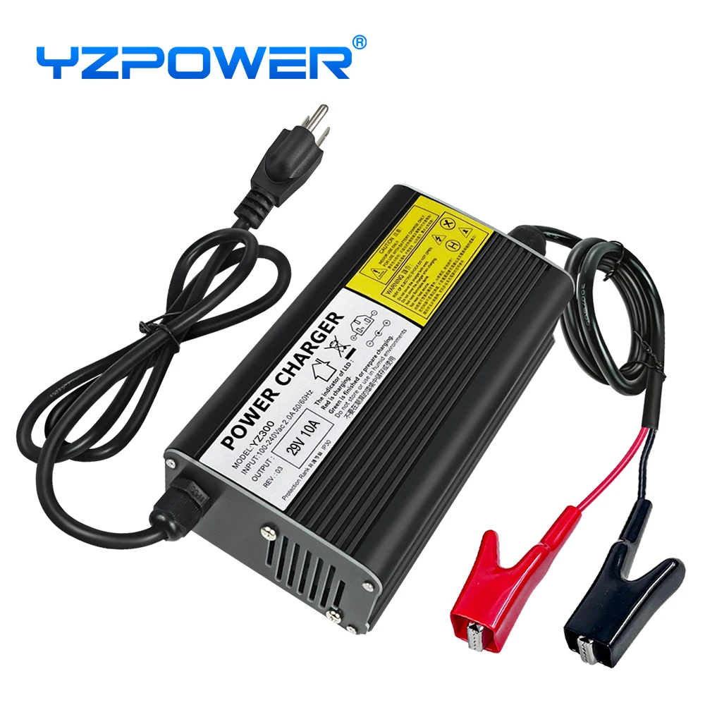 YZPOWER 24V 8S charger 29V 10ALifepo4 Lithium charger Intelligent fast charging for 24V bicycle power tools universal with fans