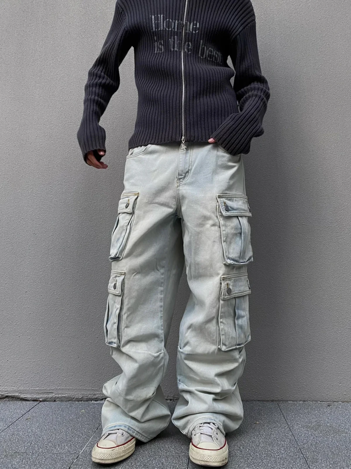 

Ретро американская тяжелая рабочая одежда с джинсами, мужские модные уличные свободные повседневные широкие длинные брюки с несколькими штанинами