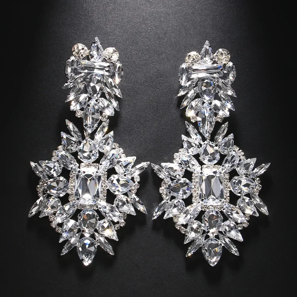 Exaggerated Rhinestone Big Size Earring for Women Geometry Fashion Crystal Drop Earrings Luxury Drag Queen Jewelry Accessories