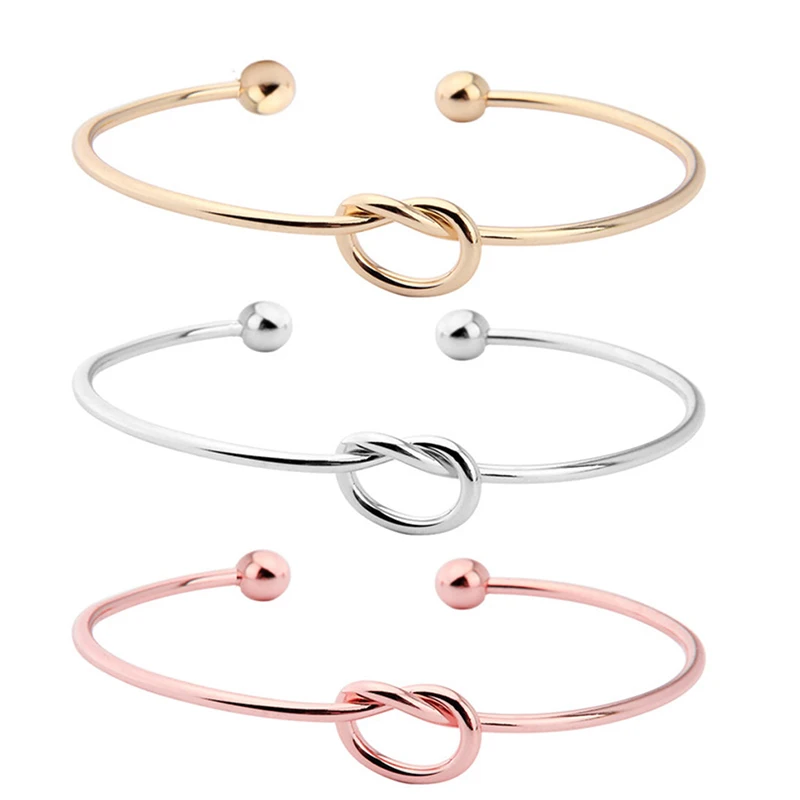 TOGORY Special Offer 3 Colors Tie Knot Bracelet Bangle for Women Girl Silver Color Bangles As Friend Lover Gift