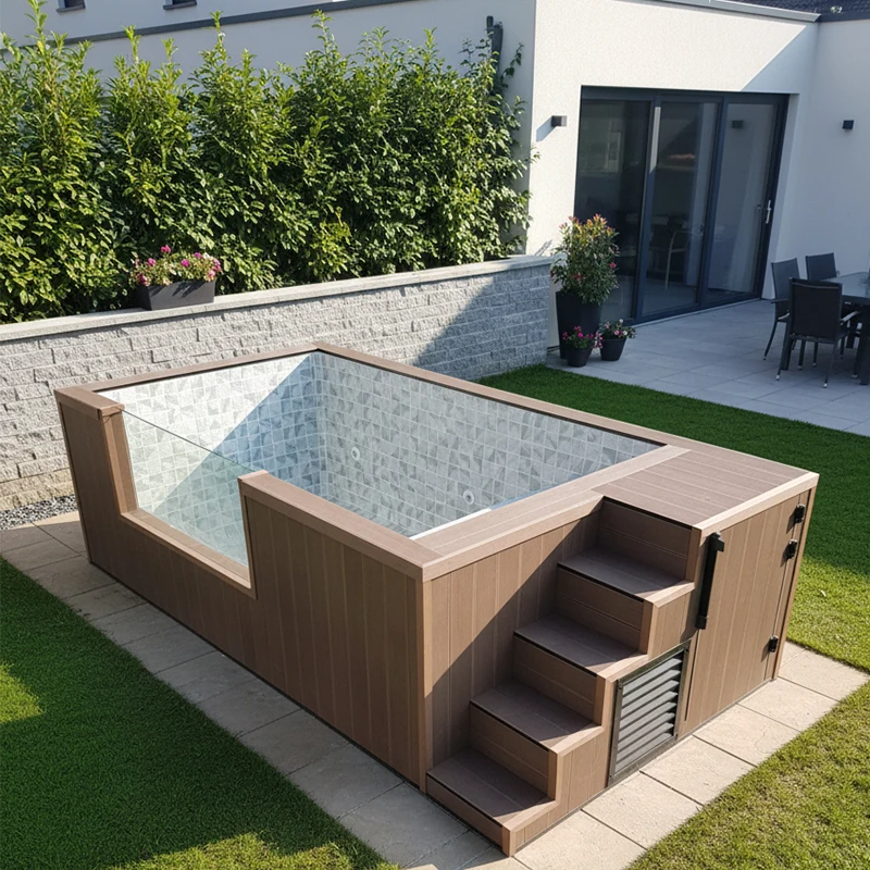 Factory Sale Large Family Waterfall Wood Fiberglass Stainless Steel Ground Pool Corrosion-Resistant UV Resistant Customizable