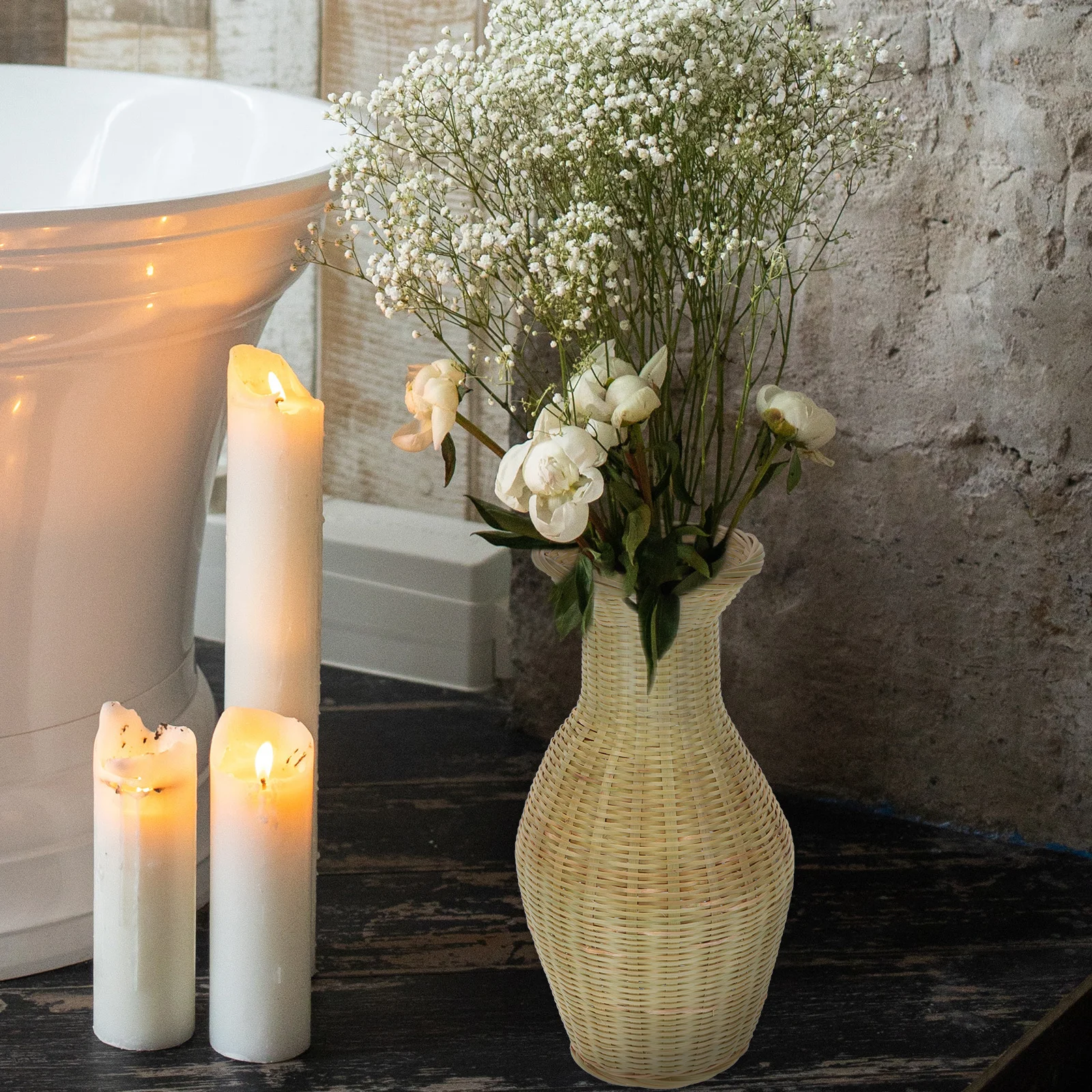 

Bamboo Vase Woven Flower Container Dried Basket Exquisite Desktop Flowerpot Stylish Practical Safe Decorative