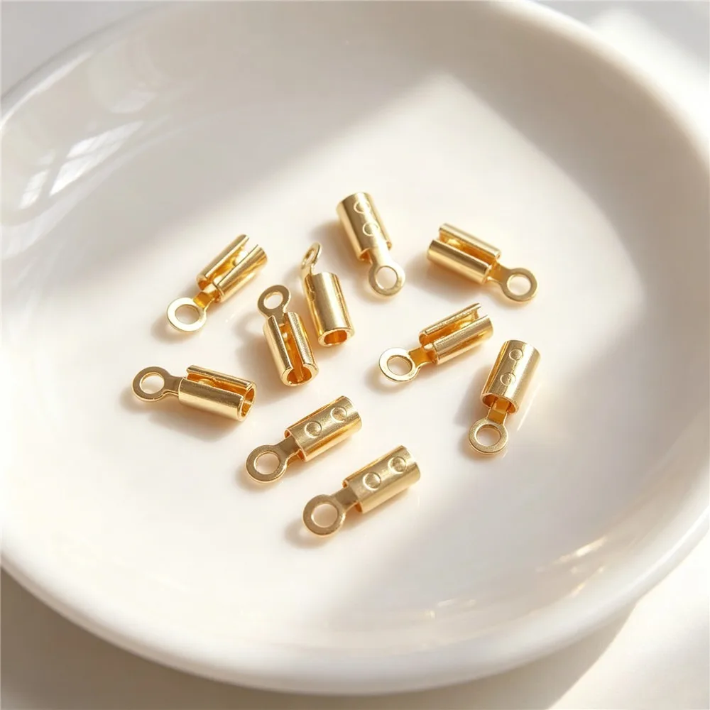 

Brass 14K Gold Plated Round Crimp End Caps Leather Milan Wire Cord End Buckle DIY Findings