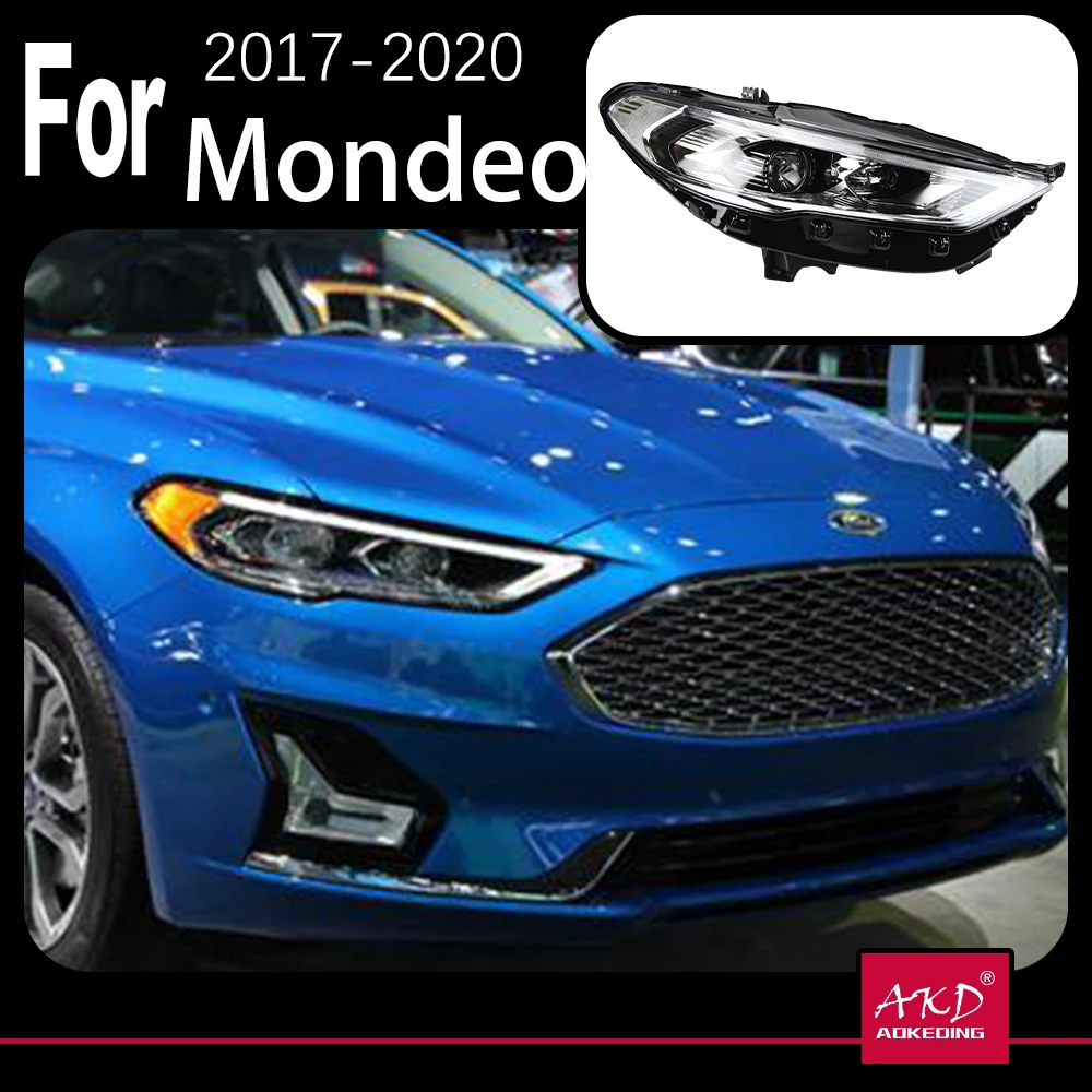 AKD Car Model for Ford Fusion Headlights 2017-2020 Mondeo LED Headlight Dynamic Signal Animation DRL Bi Xenon Auto Accessories