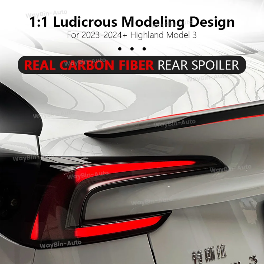 For Tesla Model 3 Highland 2024 Real Carbon Fiber Rear Spoiler P version Rear Trunk Wing Matte Carbon Model 3 + Body Kits Tuning