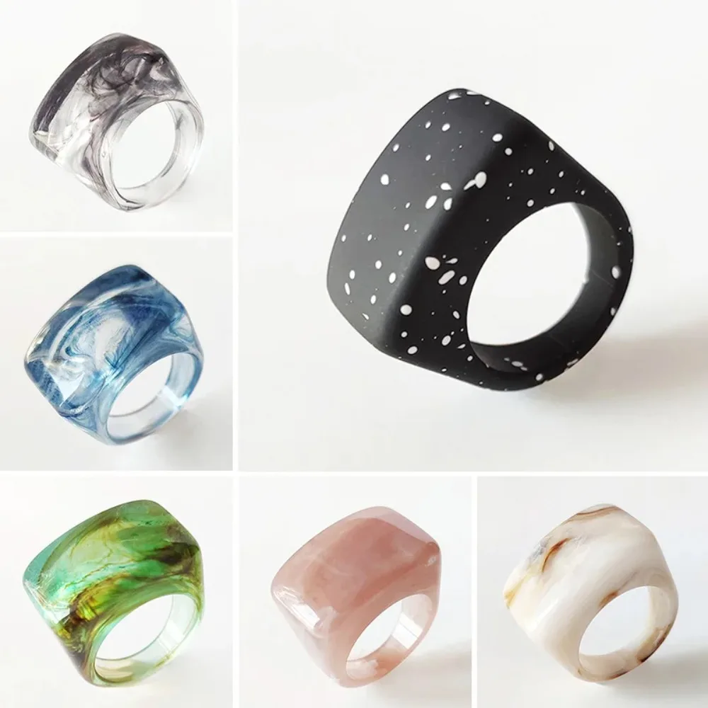 Fashion Colorful Transparent Acrylic Geometric Round Marble Pattern Ring Resin Acetate Board Rings for Women Girls Jewelry 반지