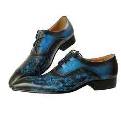 Handmade Men's Shoes Genuine Leather Footwear For Wedding Business Dress Designer Pointed Toe High Grade Blue Black Men's Shoes