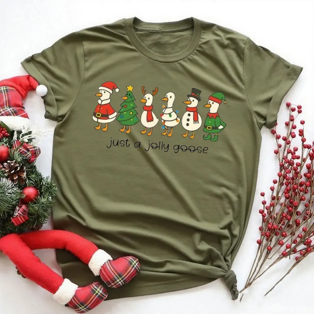 ジャストアジョリーグースシャツ面白いガチョウシャツクリスマス愚かなガチョウ Tシャツ O ネック高品質綿半袖女性トップス