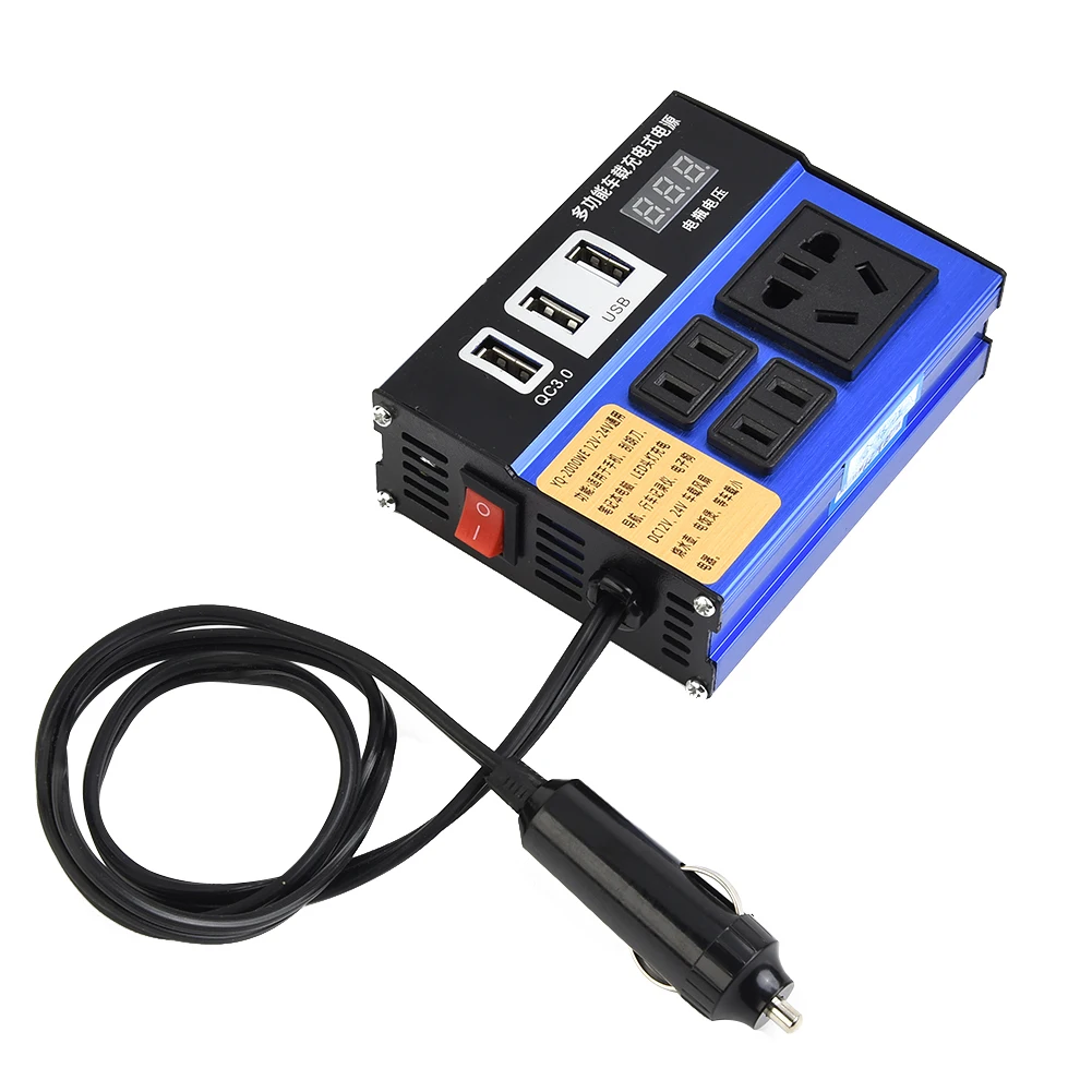 Practical Car Inverter DC12V 24V To DC110V/220V LED Display 4 USB Ports Overcurrent Protection Multiple Protections
