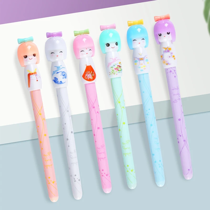 ปากกาหมึกเจลตุ๊กตาญี่ปุ่นสดใสขนาดเล็กการ์ตูนกระดิ่งเด็ก12-120ชิ้นสำหรับเขียนปากกาหมึกม้วนสีดำขนาด0.38มม.