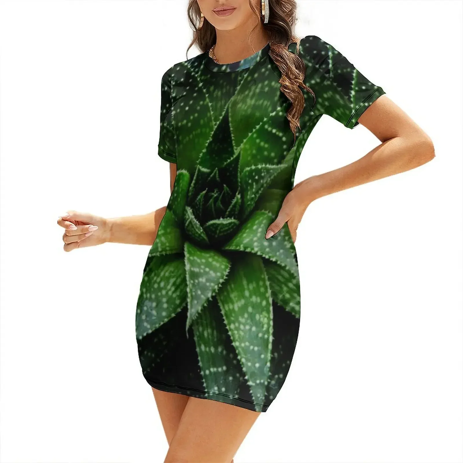 Suculenta. Vestido Haworthia fasciata de manga corta para mujer, vestidos de fiesta de verano 2026