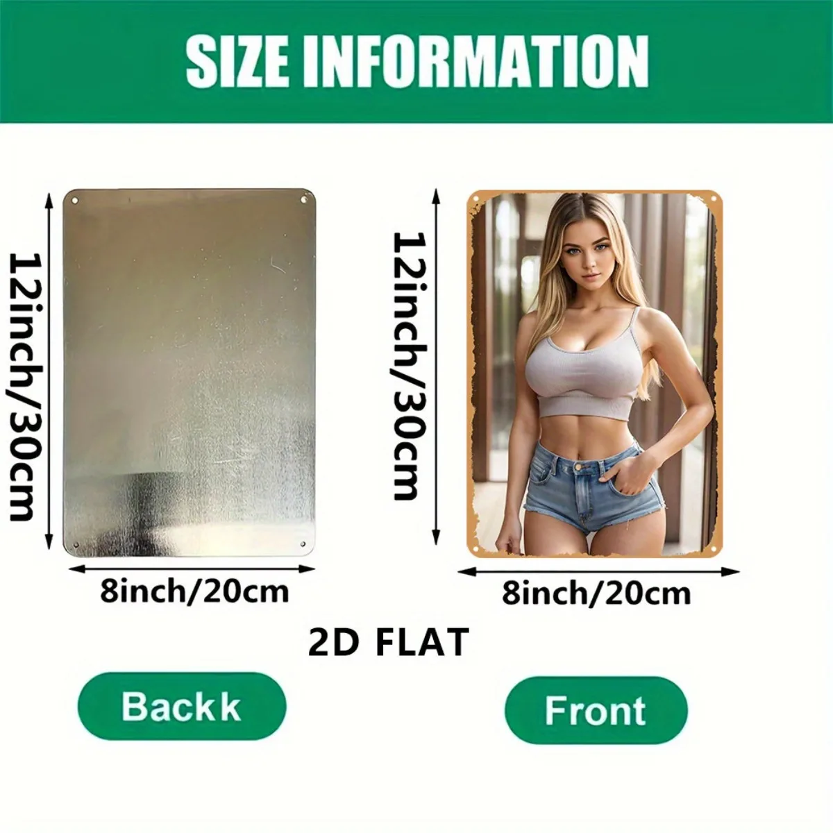 Retro Style Highlight! Blonde Woman Metal Tin Sign (8x12Inch): Sleeveless Top & Denim Shorts, 2D Flat, Durable, Great for Home