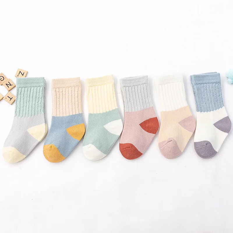 6Pairs Baby Socks Newborn Kids Splice Stripe Design Fadeless Soft Warm Children's Sock,Deposit First to Get Discount much